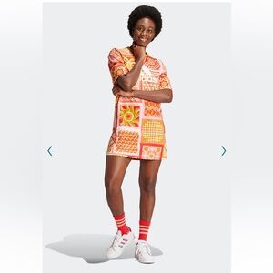 Adidas x Farm Rio womens orange patchwork training dress Sz XS New